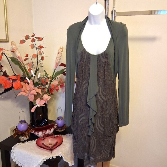 NWT I.AM.GIA Women's Well Tailored Long Sleeve Gray Lace Designed Lined Dress - Picture 1 of 10